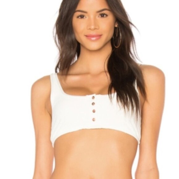 SHEIN white ribbed camisole bikini swim top with buttons - Picture 1 of 4
